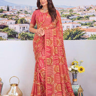 Pink modern print saree