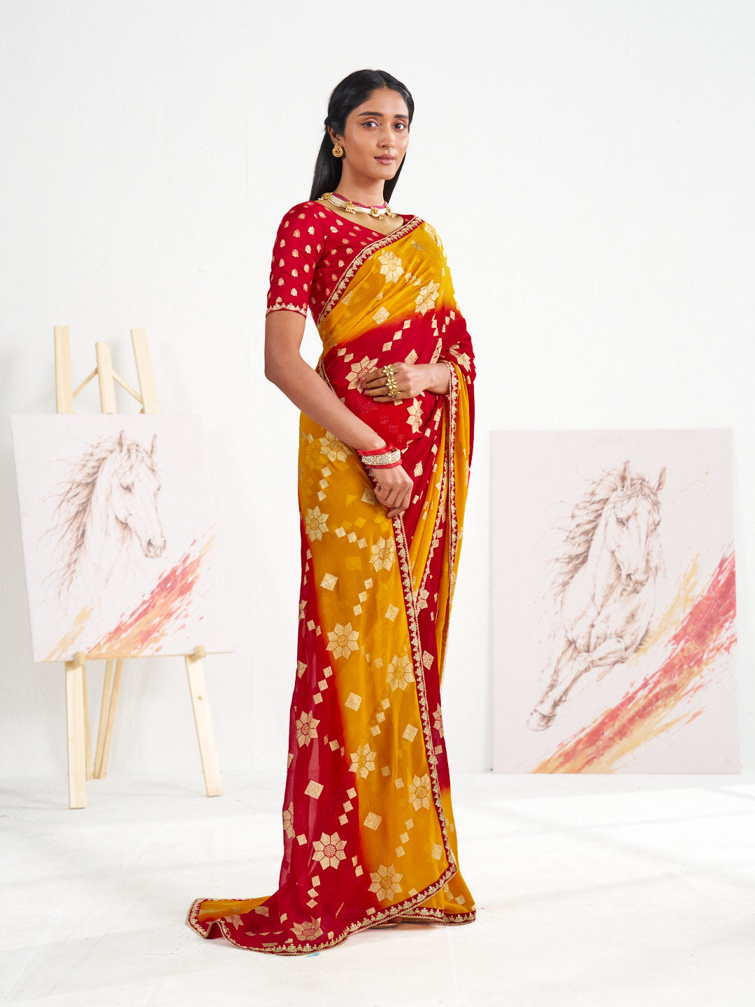 Laxmipati Murli Maroon Georgette Floral Saree