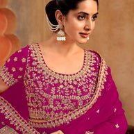 Pink floral embroidered silk blend saree festive wear