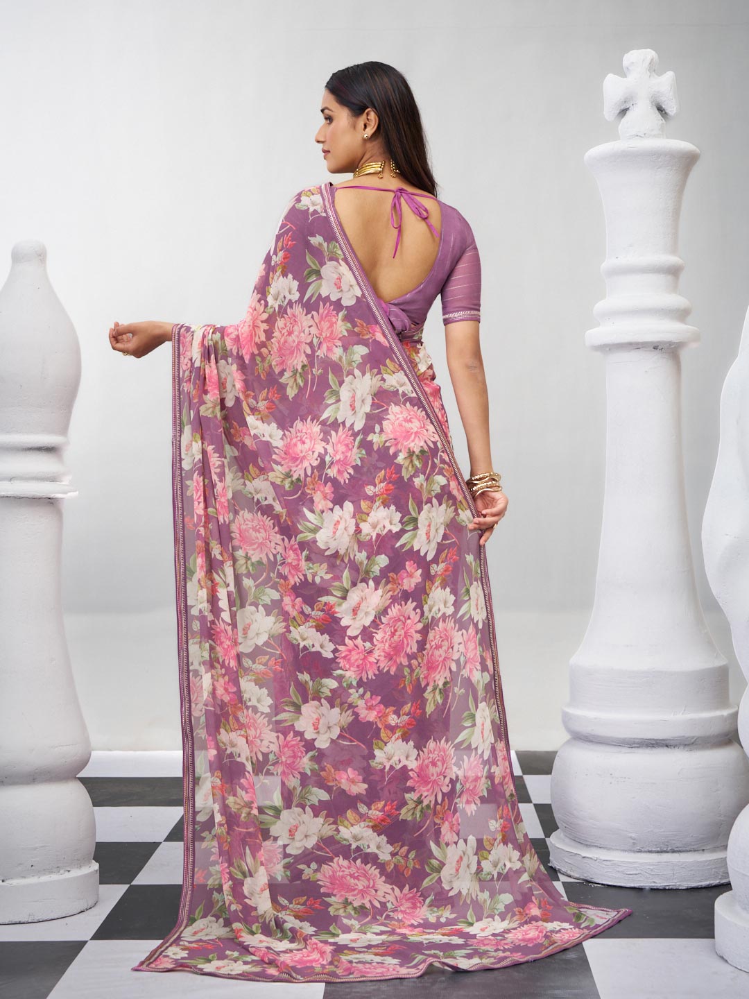Purple trendy floral saree