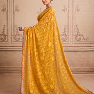 Orange floral embroidered chiffon saree daily wear