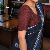 Blue geometric printed cotton blend saree office wear