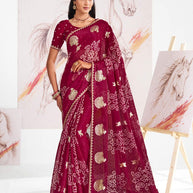 Laxmipati Murli Maroon Chiffon Floral Saree