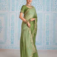 Laxmipati Aanya Green Chiffon Embroidered Saree