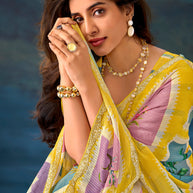 Yellow Work chiffon saree daily wear