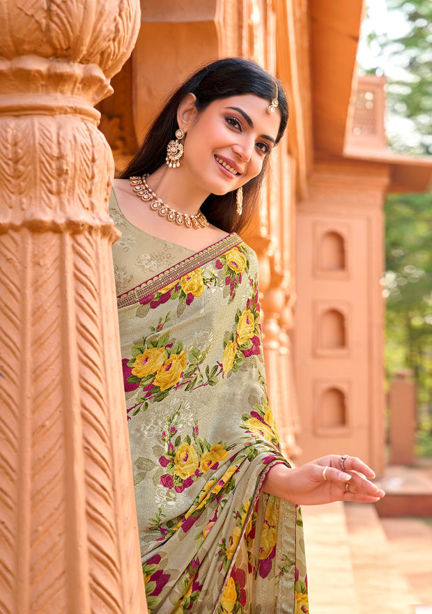 designer floral silk saree