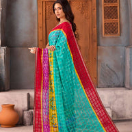 Blue geometric printed chiffon saree daily wear