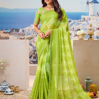 Green floral chiffon saree