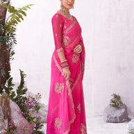 Pink designer embroidery saree premium look