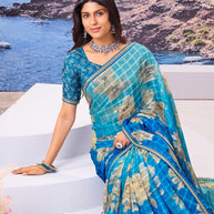 Blue chiffon saree elegant look