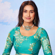 Blue floral printed chiffon saree wedding wear