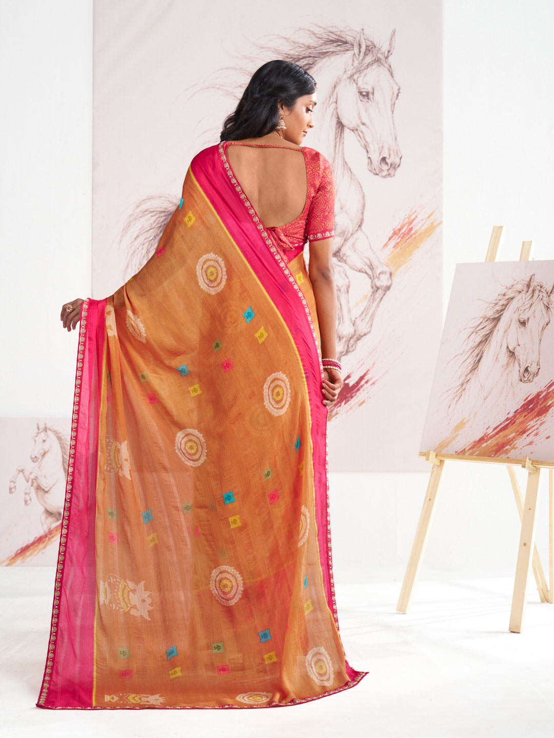 Laxmipati Murli Orange Silk Blend Floral Saree