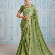 Laxmipati Aanya Green Chiffon Embroidered Saree