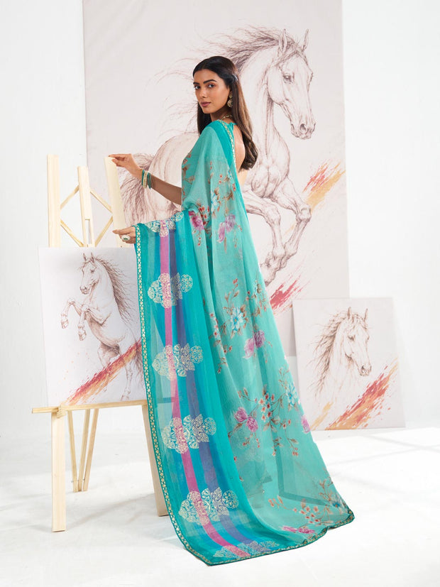 Laxmipati Murli Blue Chiffon Floral Saree