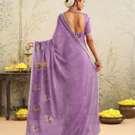 Purple embroidered chiffon saree festive wear