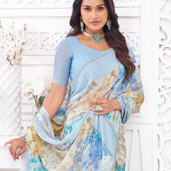 designer blue printed saree