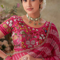 Pink embroidered chiffon saree party wear