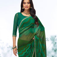 Green geometric printed georgette saree wedding wear