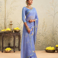 Blue embroidered chiffon saree casual wear