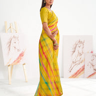 Laxmipati Murli Yellow Chiffon Striped Saree