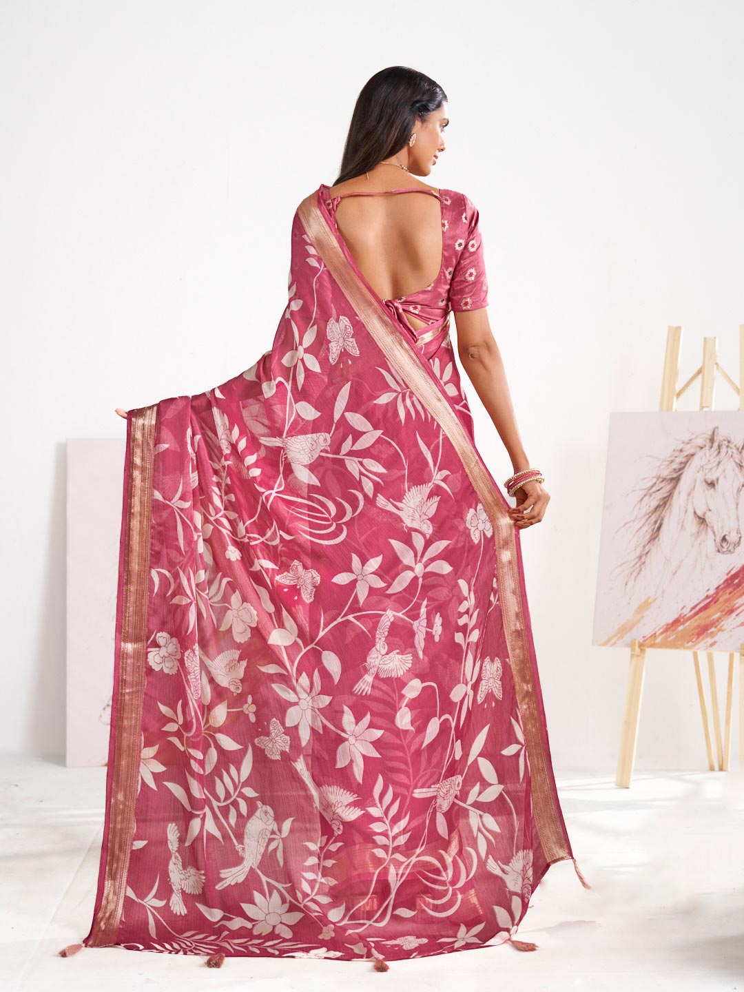 Laxmipati Murli Purple Chiffon Floral Saree