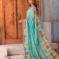 Blue sequined chiffon saree party wear