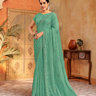 Green chiffon floral embroidered saree