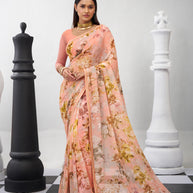 Orange floral printed georgette saree casual wear