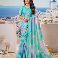 Blue floral chiffon saree