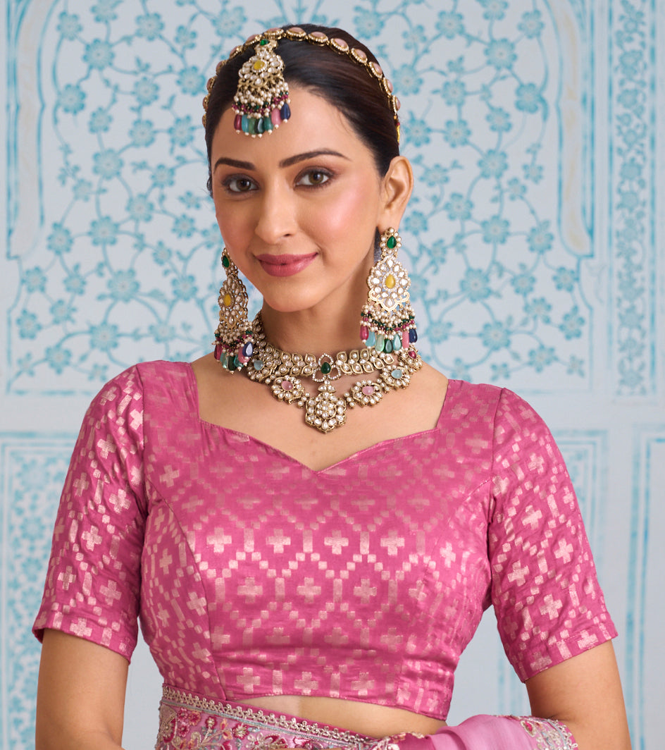 Laxmipati Aanya Pink Chiffon Embroidered Saree
