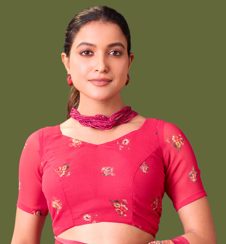 Laxmipati Dillagi Pink Georgette Floral Saree