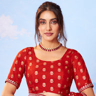 Red geometric printed chiffon saree wedding wear