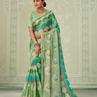 Green embroidered chiffon saree festive wear