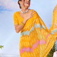 Yellow zari woven silk saree wedding wear 