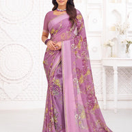 Purple georgette floral print saree