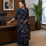 Navy Blue abstract printed cotton blend saree office wear