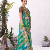 Green designer embroidery saree festive style