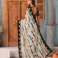 White floral printed chiffon saree casual wear