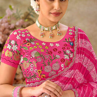 Pink embroidered chiffon saree daily wear