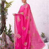 Pink embroidered saree lightweight tissue organza