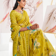 Laxmipati Murli Yellow Chiffon Floral Saree