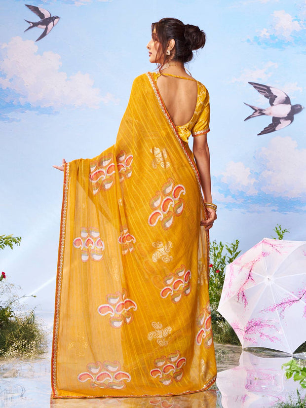  Yellow plain silk saree wedding wear 