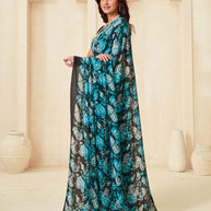Navy printed saree daily wear