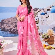 Pink floral printed chiffon saree stylish look