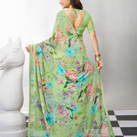Green trendy floral saree