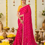 Pink bandhani printed georgette saree festive wear