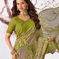 Green abstract printed georgette saree casual wear