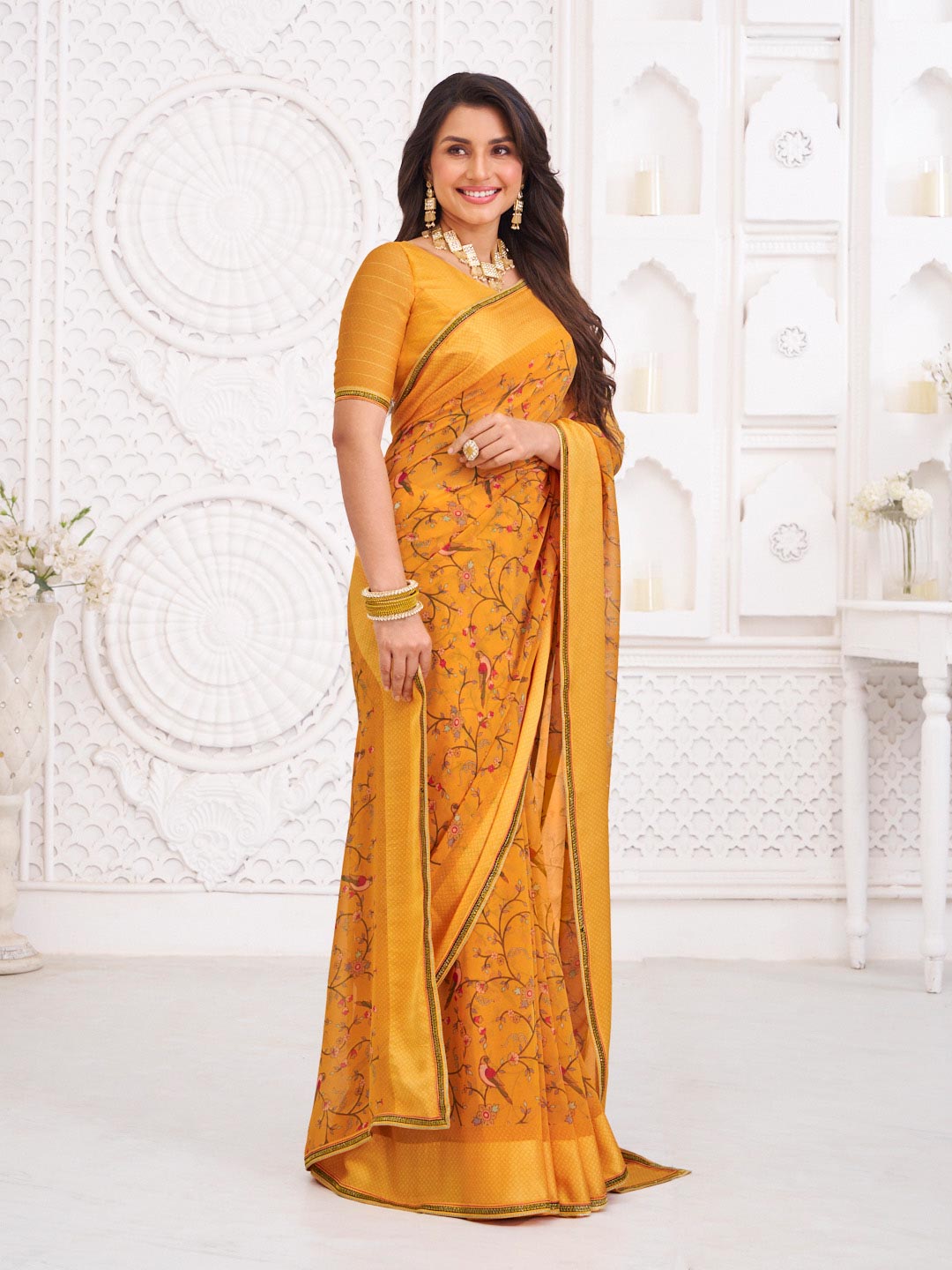 orange saree for summer wear