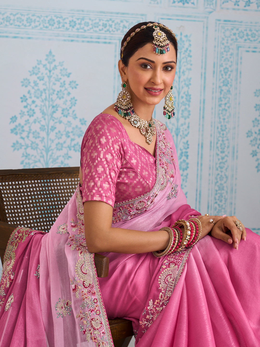 Laxmipati Aanya Pink Chiffon Embroidered Saree