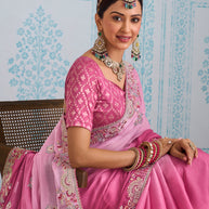 Laxmipati Aanya Pink Chiffon Embroidered Saree